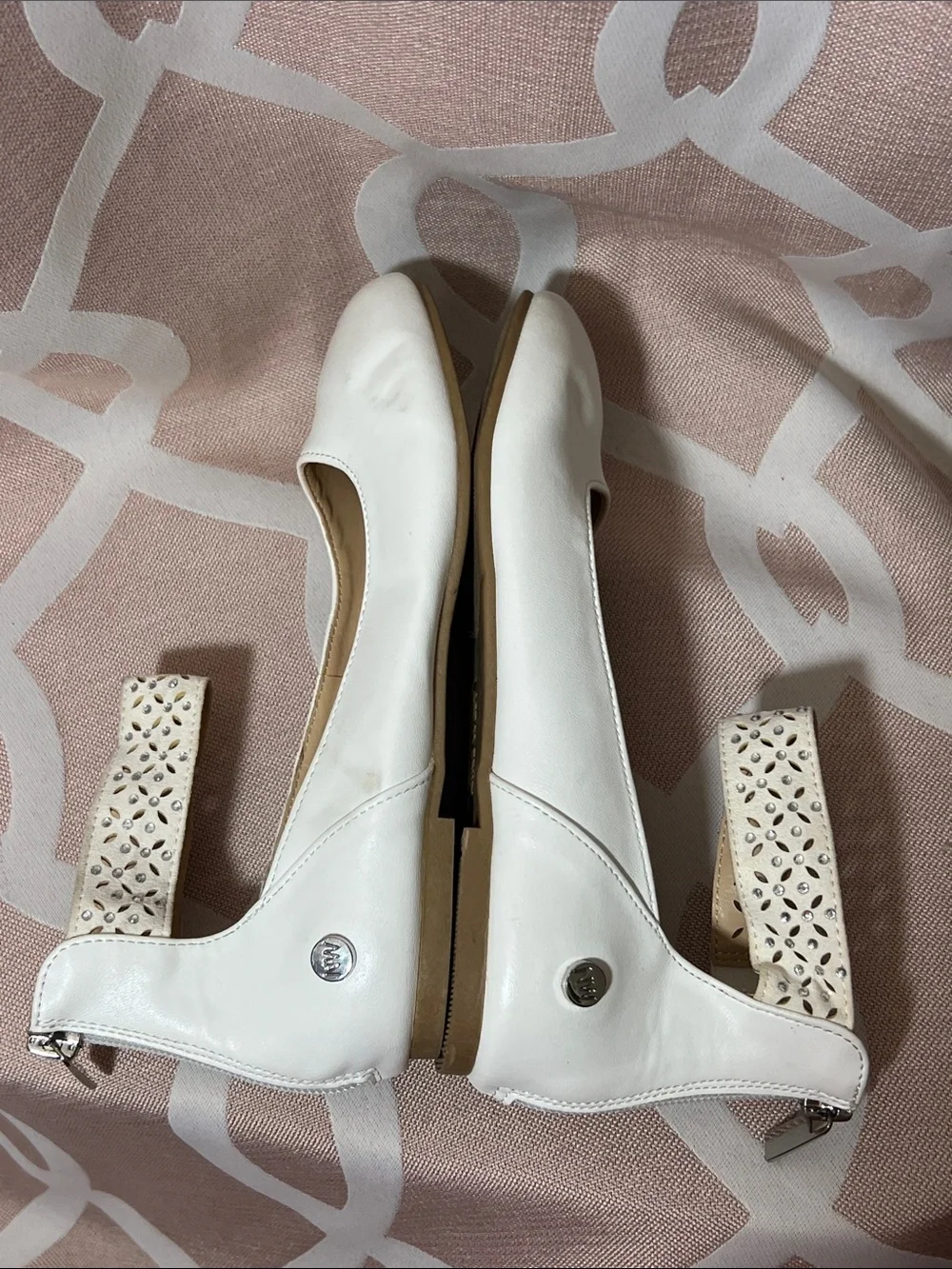 Nine West White Girls' Laser-Cut Ankle-Strap Ballet Flats
